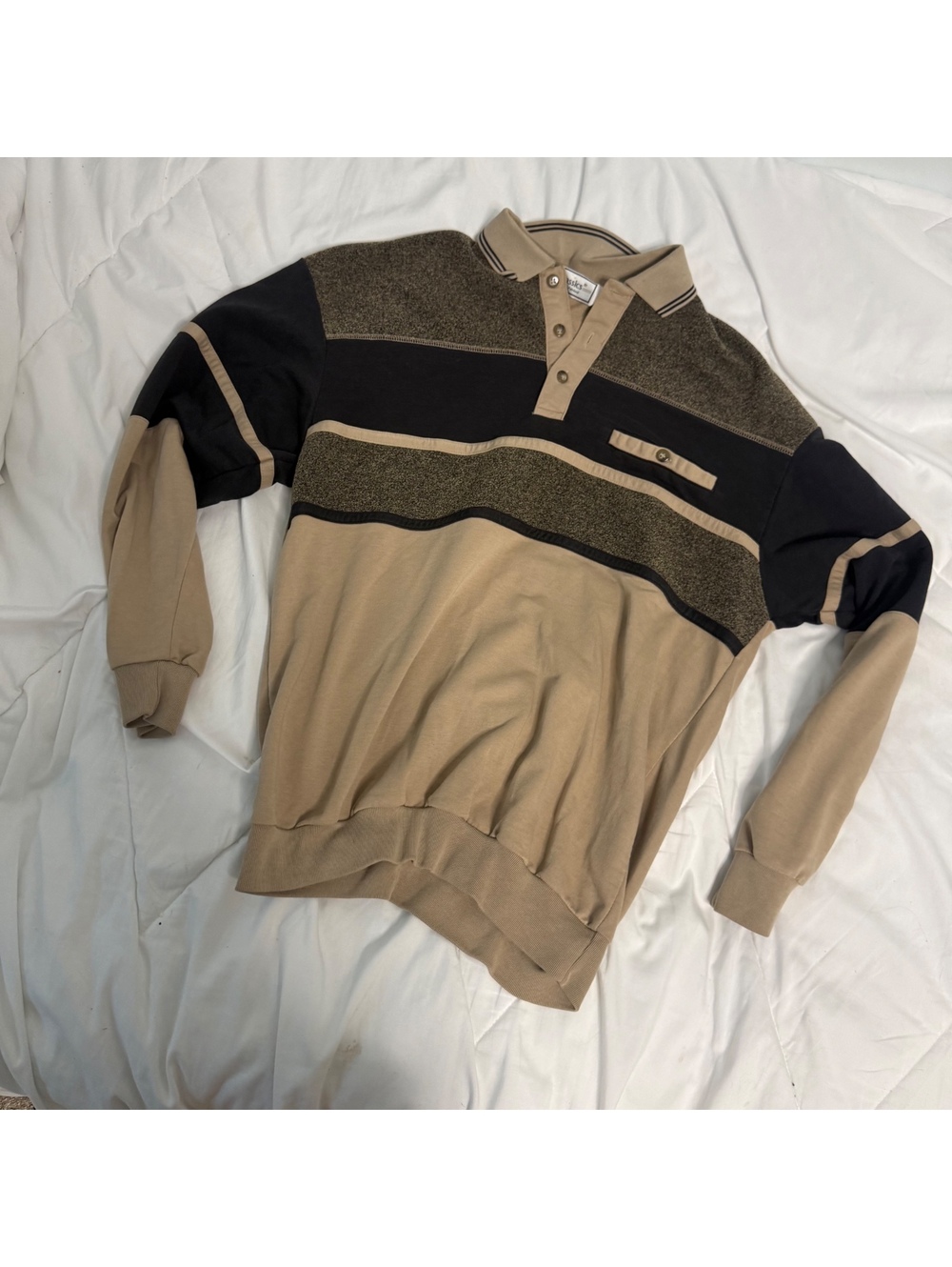 vintage collared light brown & black sweater medium